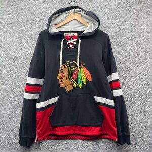 Chicago Blackhawks Sweatshirt Mens Large Hoodie Black Red White CCM